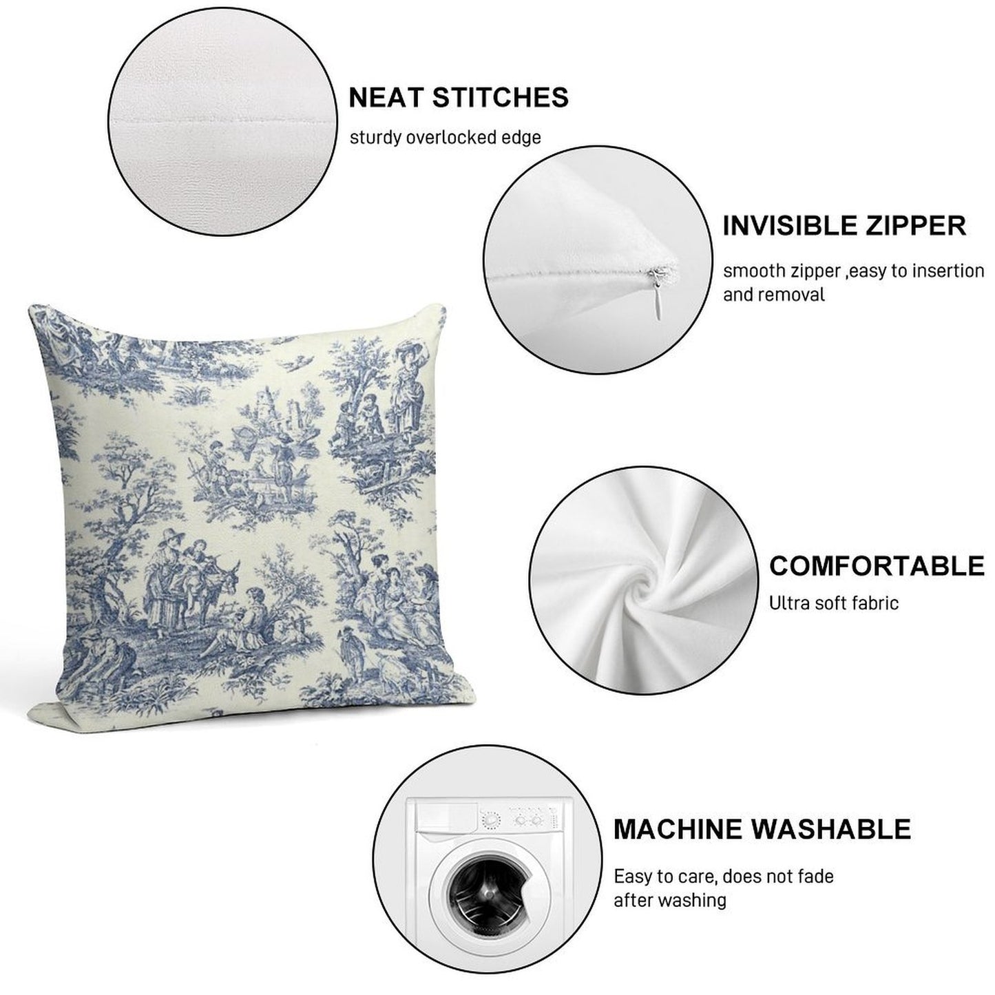 Powder Blue French Toile Picnic Designs Soft Ultra-Soft Texture Throw Pillow