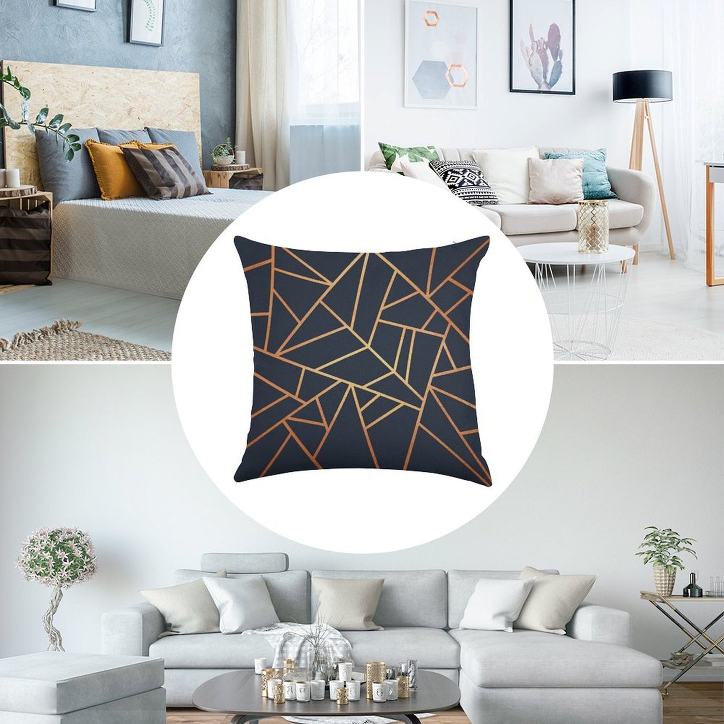 Copper And Midnight Navy Linen Throw Pillow Cover
