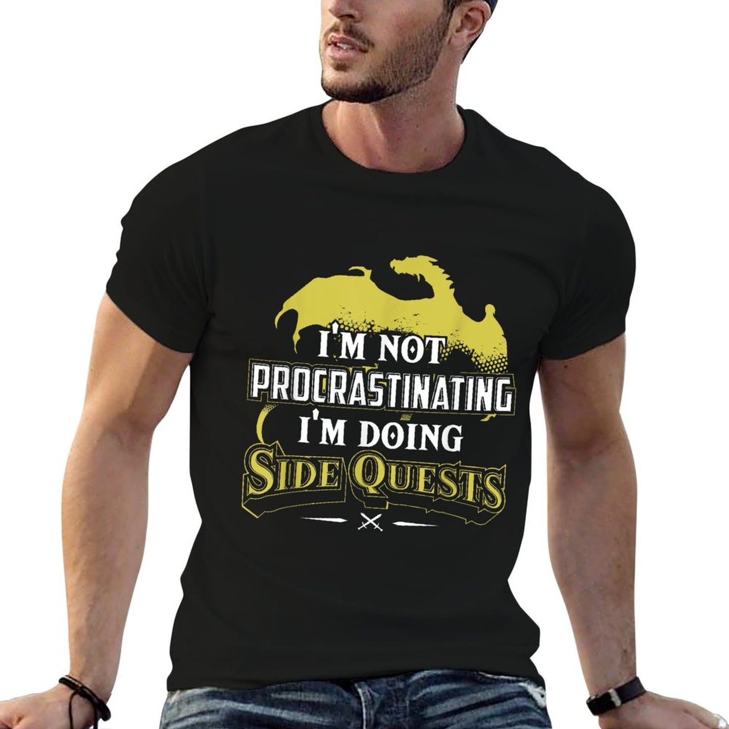 RPG Gamer I&#39;m Doing Side Quests - Casual Crew Neck,, Adult Polyester (Black) T-Shirt