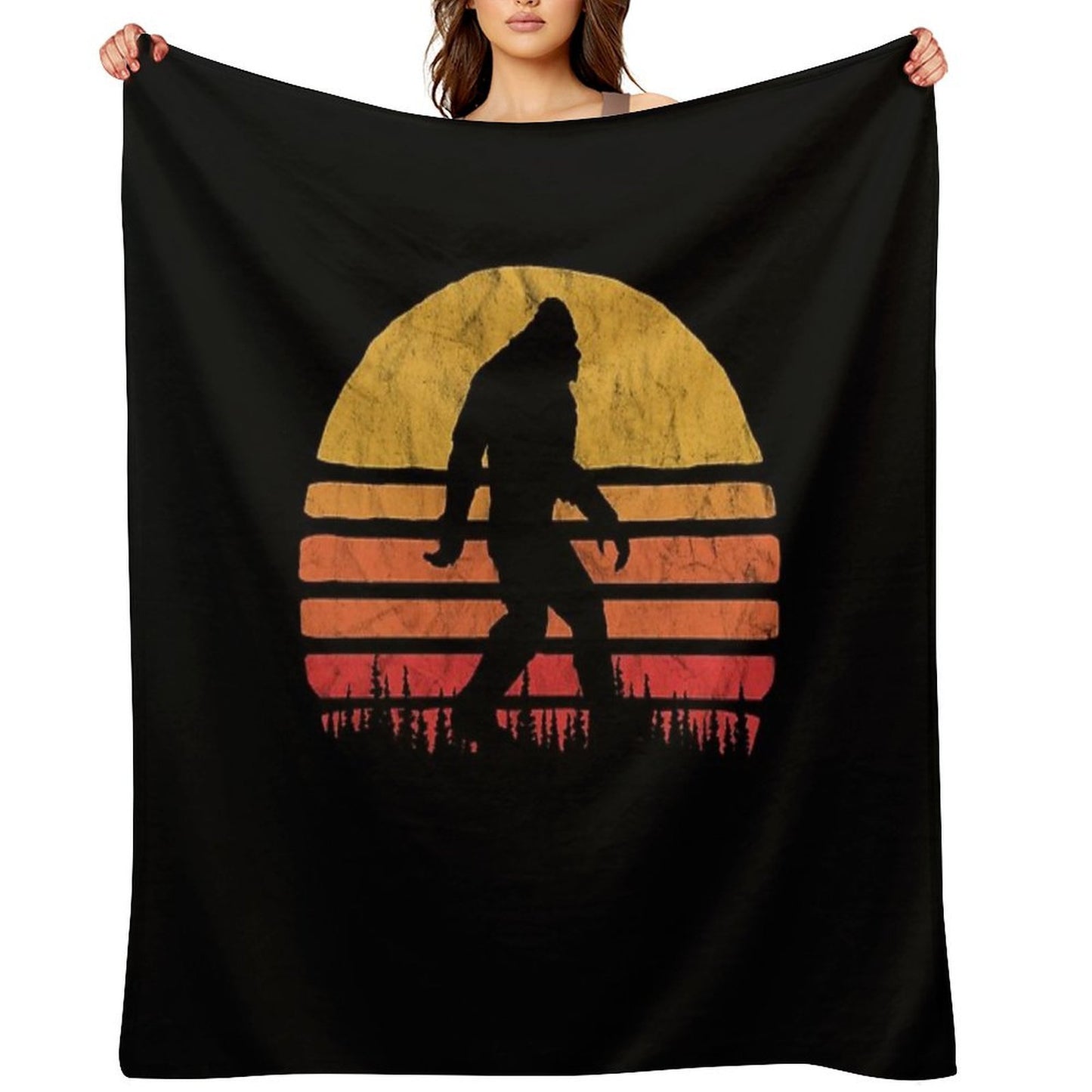 Retro Bigfoot Silhouette Sun Vintage  - Believe! Throw Blanket