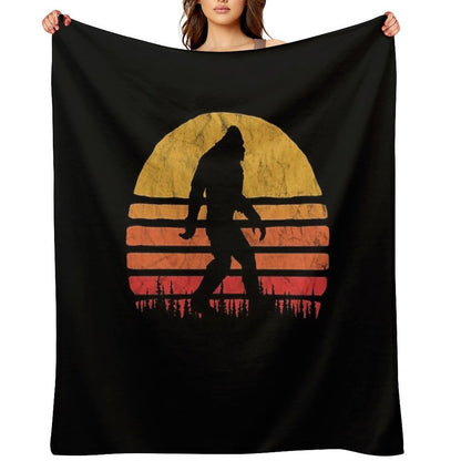 Retro Bigfoot Silhouette Sun Vintage  - Believe! Throw Blanket