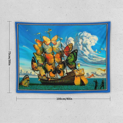 BUTTERFLY SHIP  Vintage Surreal Abstract Fantasy Print Tapestry