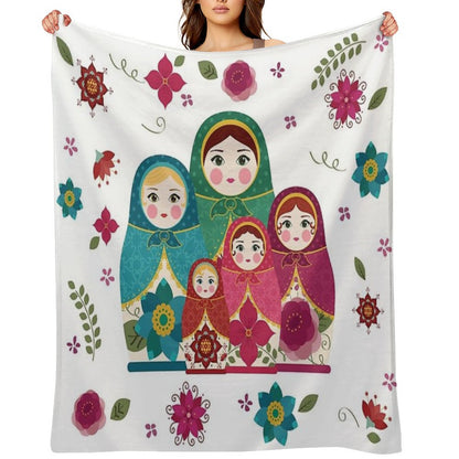 Russian Dolls White Throw Blanket