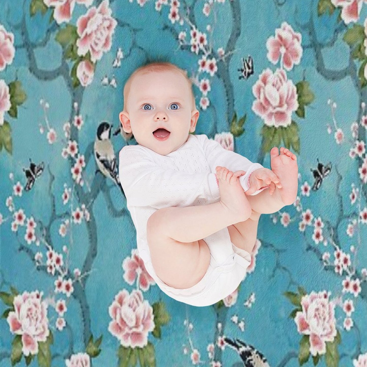 Chinoiserie Birds in Turquoise Blue Throw Blanket