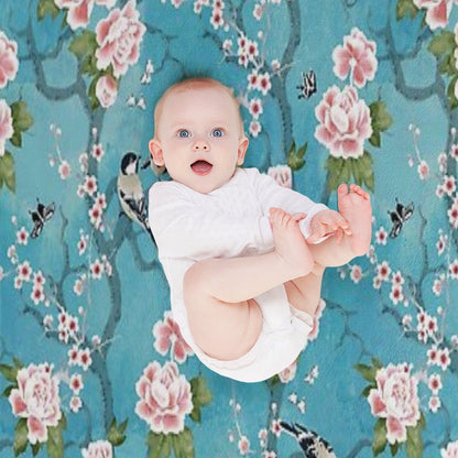 Chinoiserie Birds in Turquoise Blue Throw Blanket