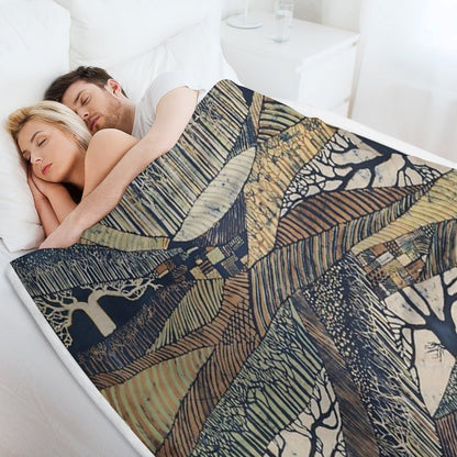 Marching Trees 1970's Batik Throw Blanket