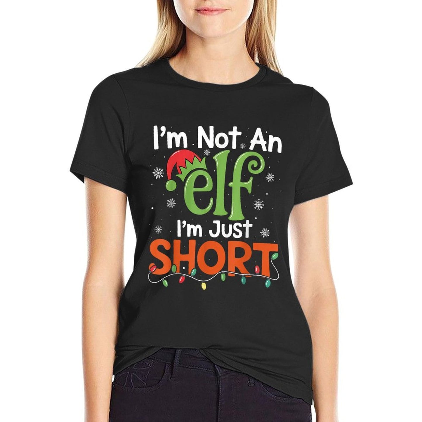 Im Not An Elf Im Just Short Funny Christmas Matching Elf  Rolled Sleeves T-Shirt