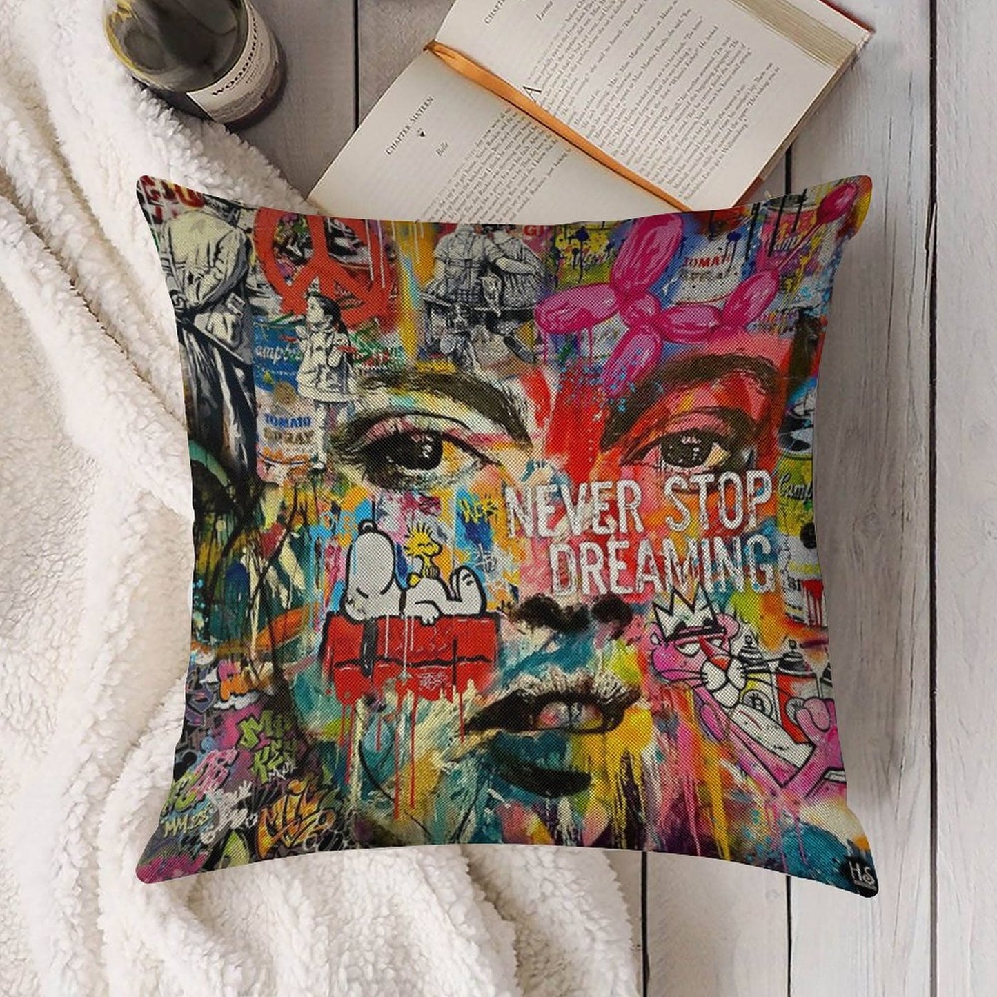 Banksy Inspired Pop Art Linen Throw Pillow Cover