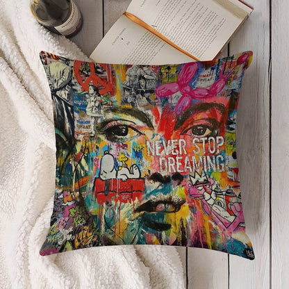 Banksy Inspired Pop Art Linen Throw Pillow Cover