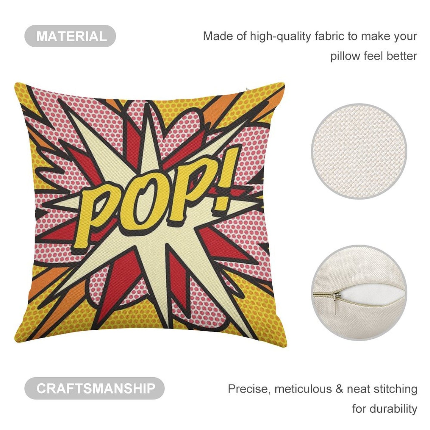 POP Comic Book Pop Art Cool Retro Trendy Linen Throw Pillow Cover
