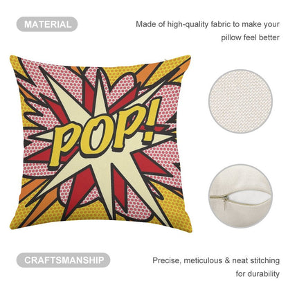 POP Comic Book Pop Art Cool Retro Trendy Linen Throw Pillow Cover