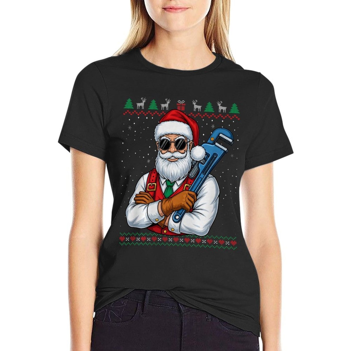 Plumber Santa Claus Christmas Funny Ugly Sweater Premium Tri-Blend  Slim-fit Cut T-Shirt
