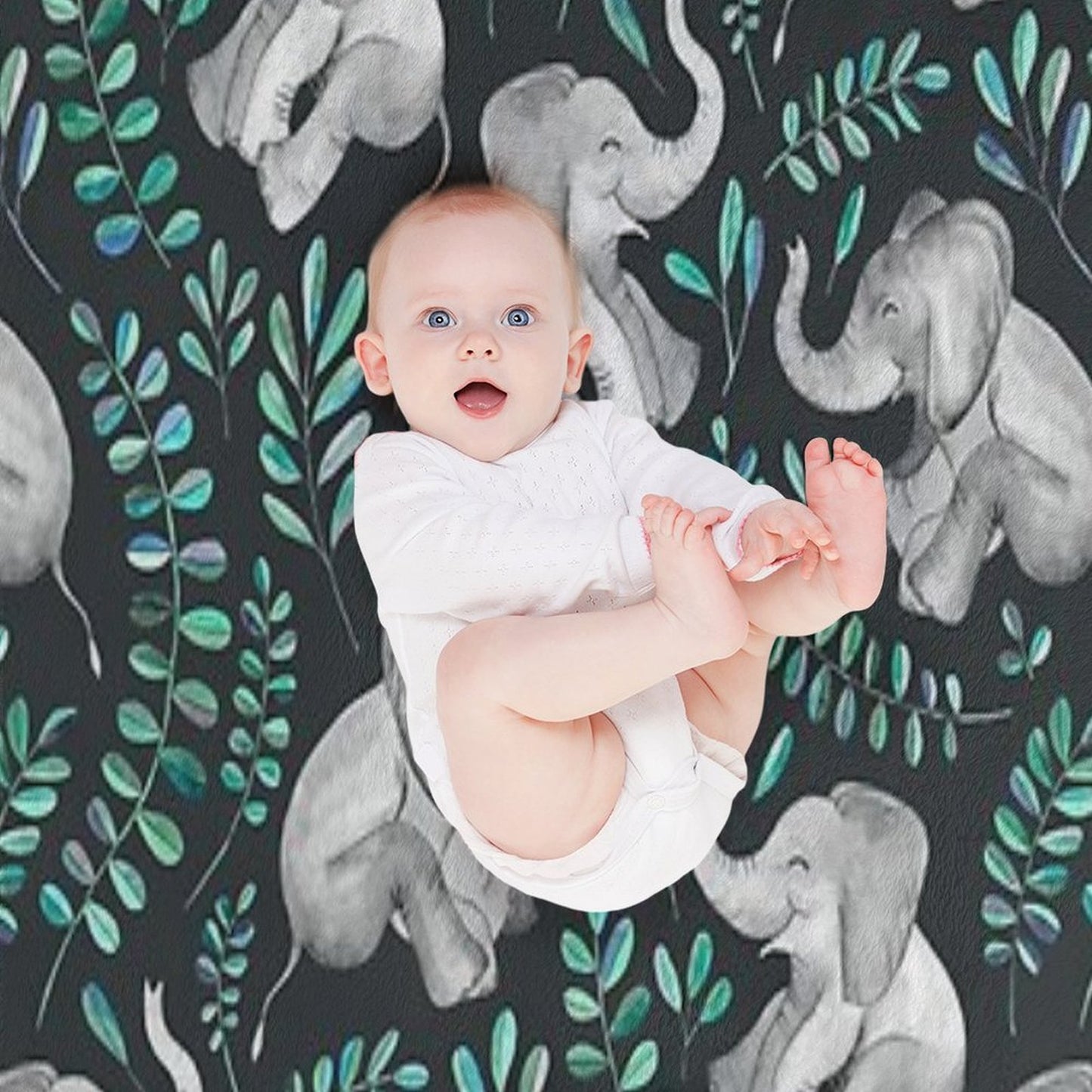 Laughing Baby Elephants – Emerald And Turquoise Throw Blanket