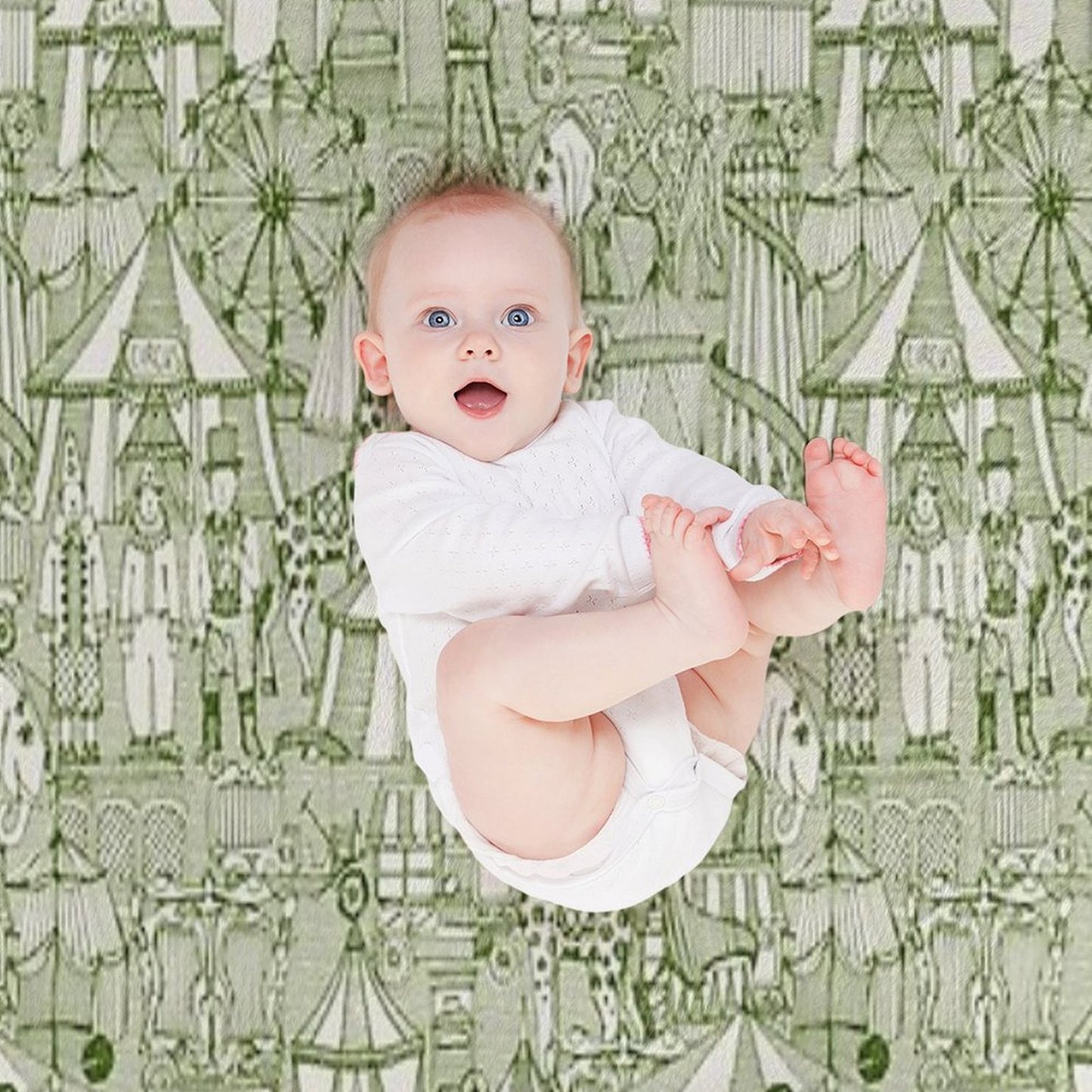 Retro Circus Green Ivory Throw Blanket