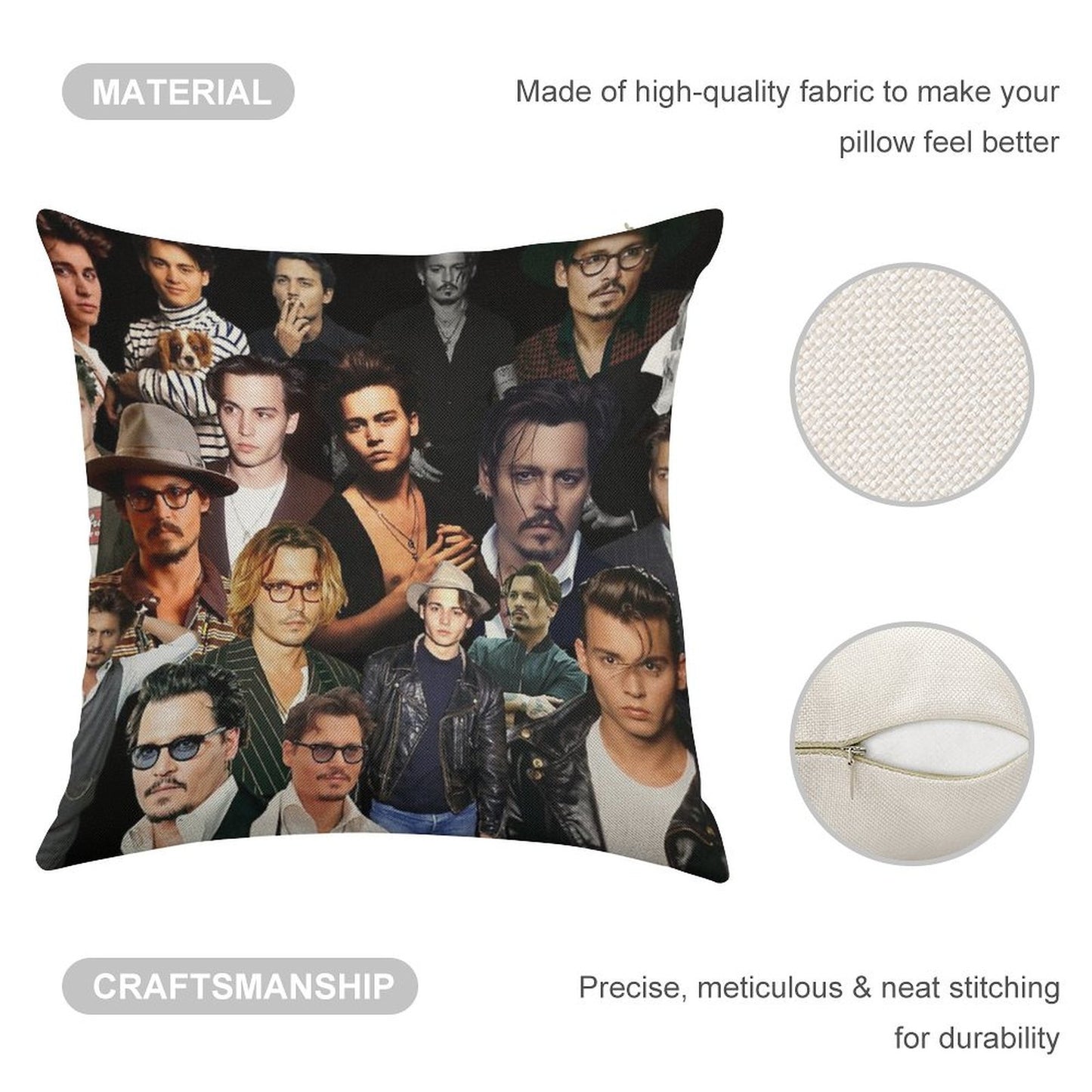 Johnny Depp Sexy Collage Linen Throw Pillow Cover
