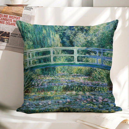 Water Lilies And Japanese Bridge, Claude Monet Linen Throw Pillow Cover