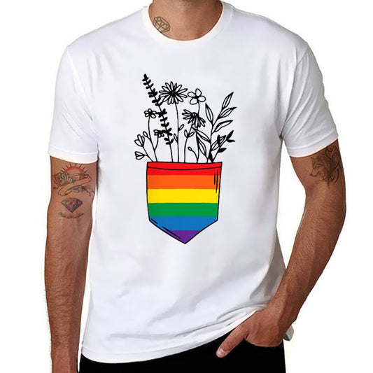 Pocket Flowers Rainbow LGBTQ Pride Month Gay Lesbian  Oversized Silhouette T-Shirt