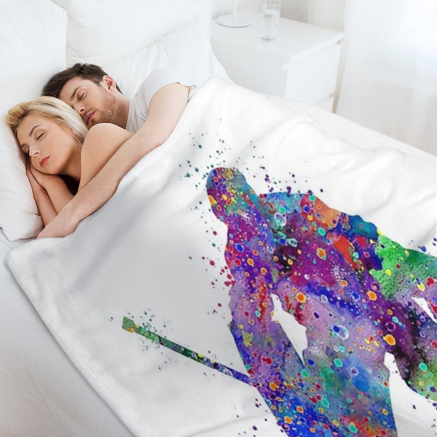 Ice Hockey Boy Goalie Colorful Watercolor Throw Blanket