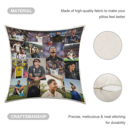 Jude Bellingham Collage Linen Throw Pillow Cover