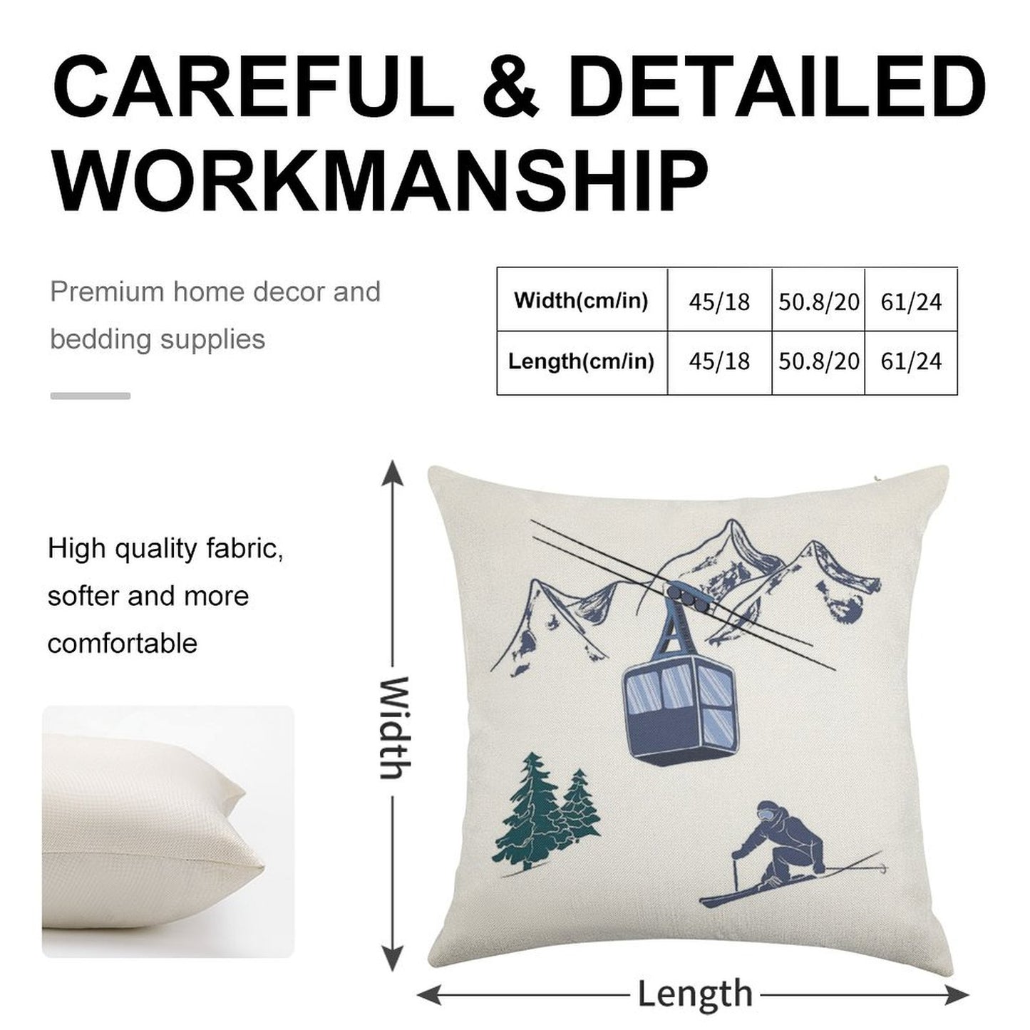 Ski Lift Resort Winter Sports Scene Linen Throw Pillow Cover