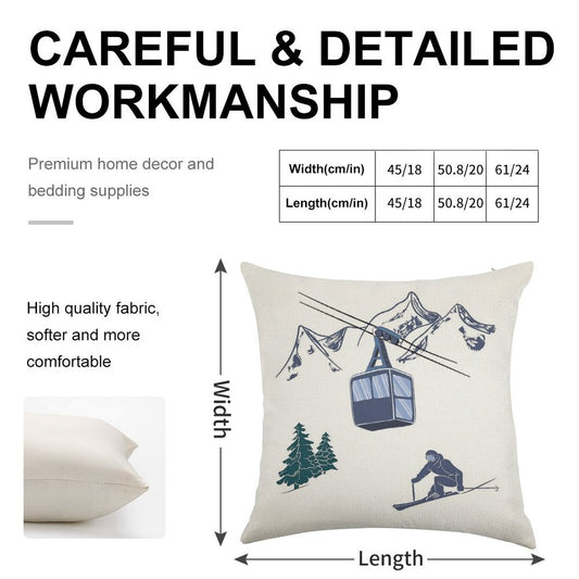 Ski Lift Resort Winter Sports Scene Linen Throw Pillow Cover