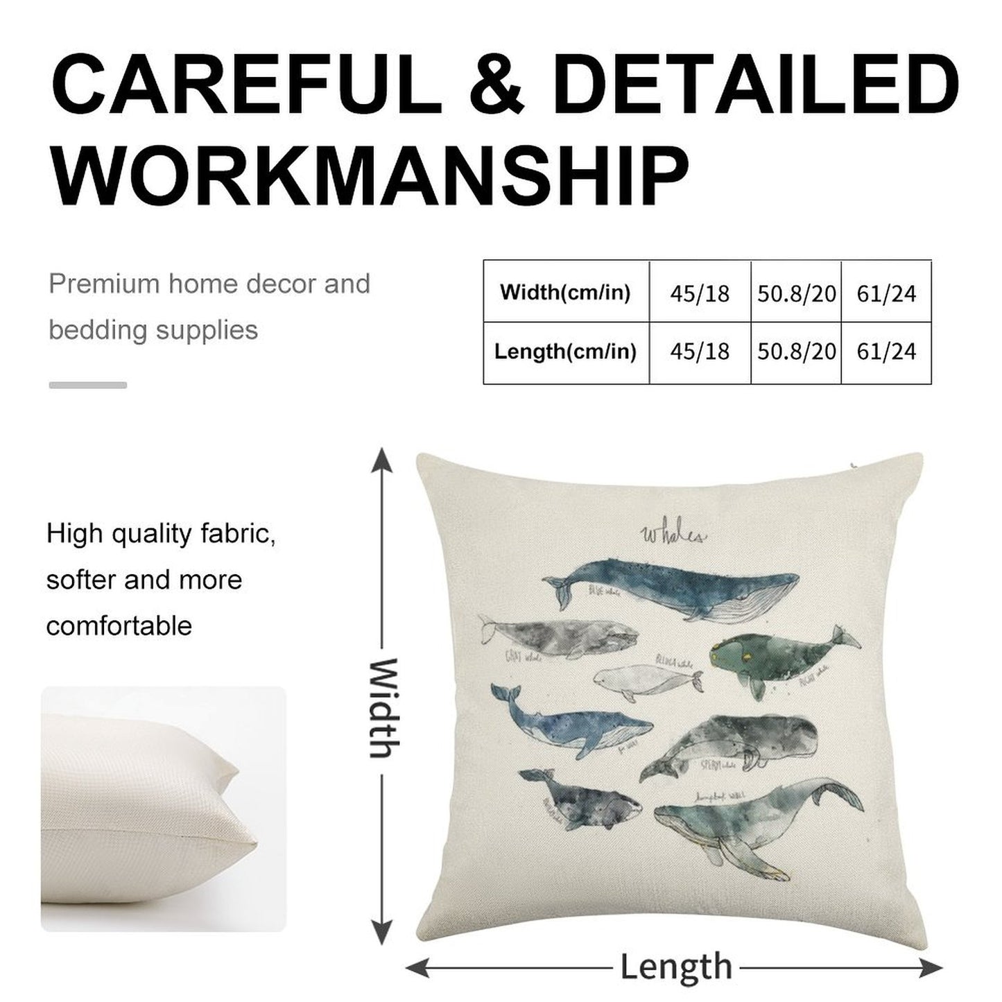 Whales Linen Throw Pillow Cover