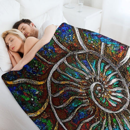 Ammonite Fossil Macro Abstract Art Throw Blanket