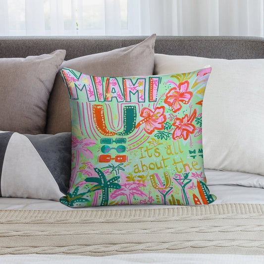 Miami Collage Soft Decorative Cover Throw Pillow