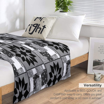 Black And White Quilted Granny Squares Quilt Throw Blanket