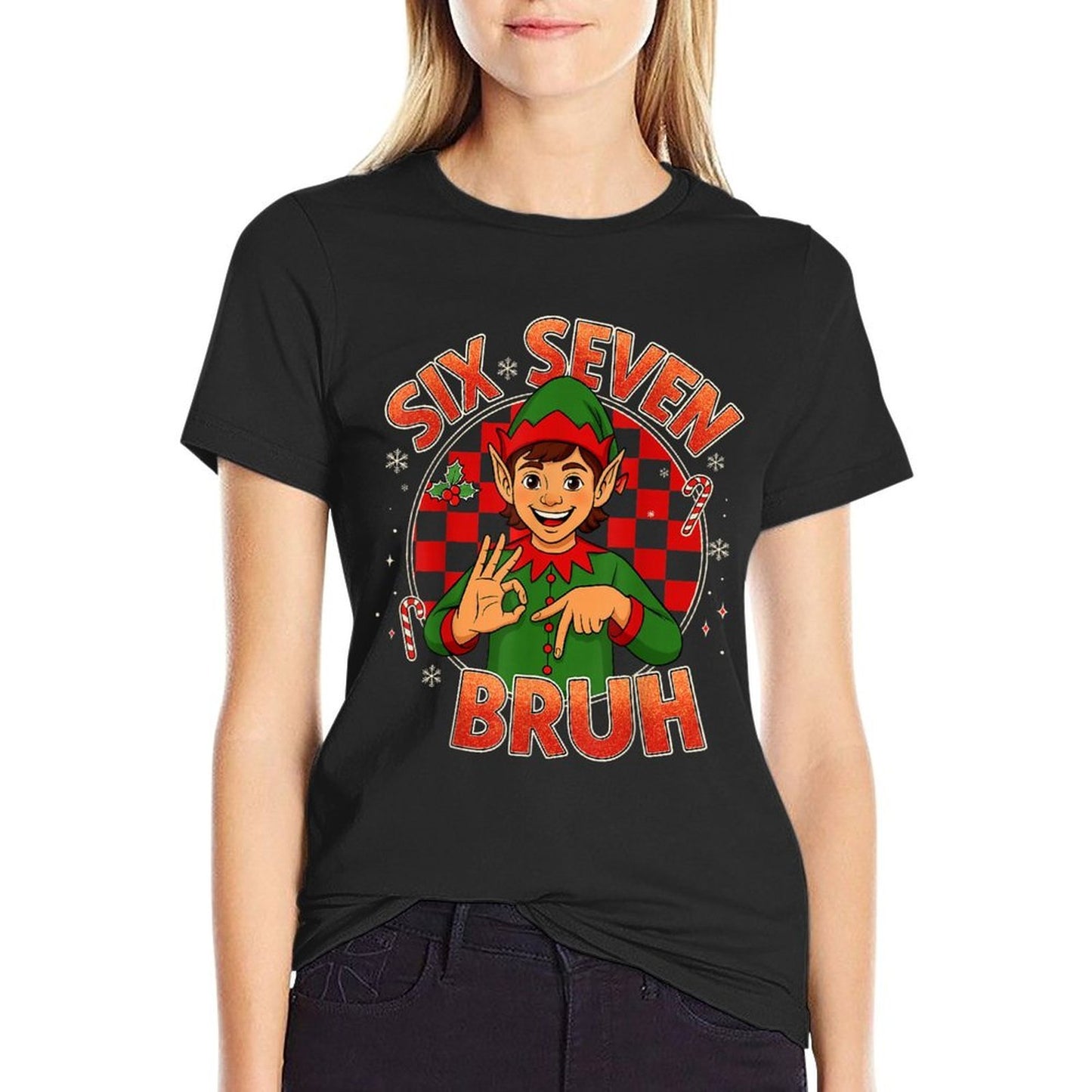 HUGvyn Six Seven Bruh Meme Christmas Funny Elf 67 Meme Boys  Relaxed-fit T-Shirt
