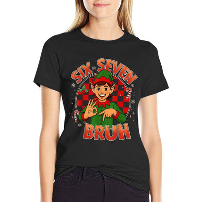 HUGvyn Six Seven Bruh Meme Christmas Funny Elf 67 Meme Boys  Relaxed-fit T-Shirt