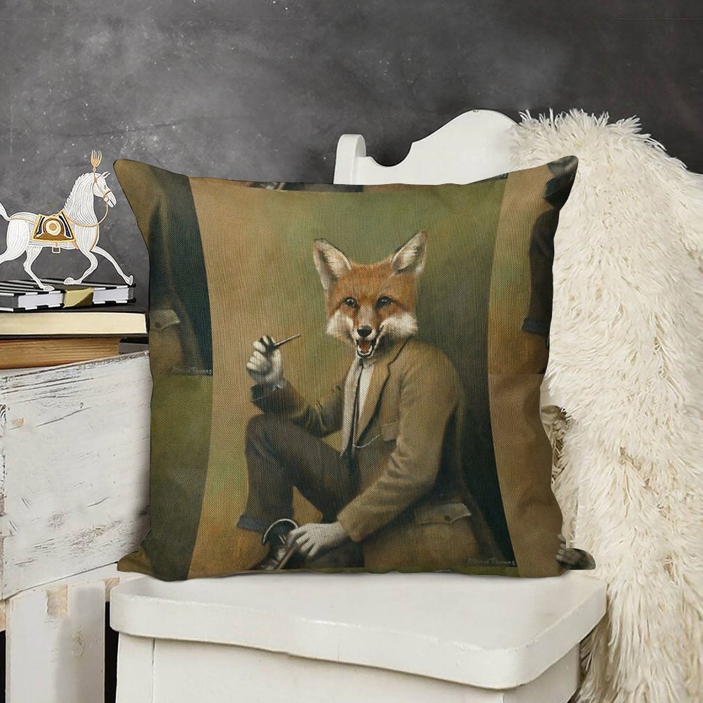 Vintage Mr Fox Linen Throw Pillow Cover