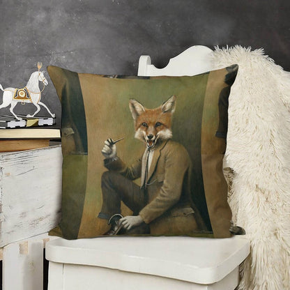 Vintage Mr Fox Linen Throw Pillow Cover