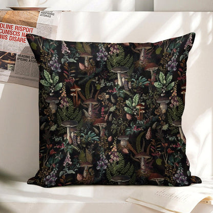 Vintage Mysterious Mushrooms Forest Botanical Botanical Night Garden Pattern NightGarden Linen Throw Pillow Cover