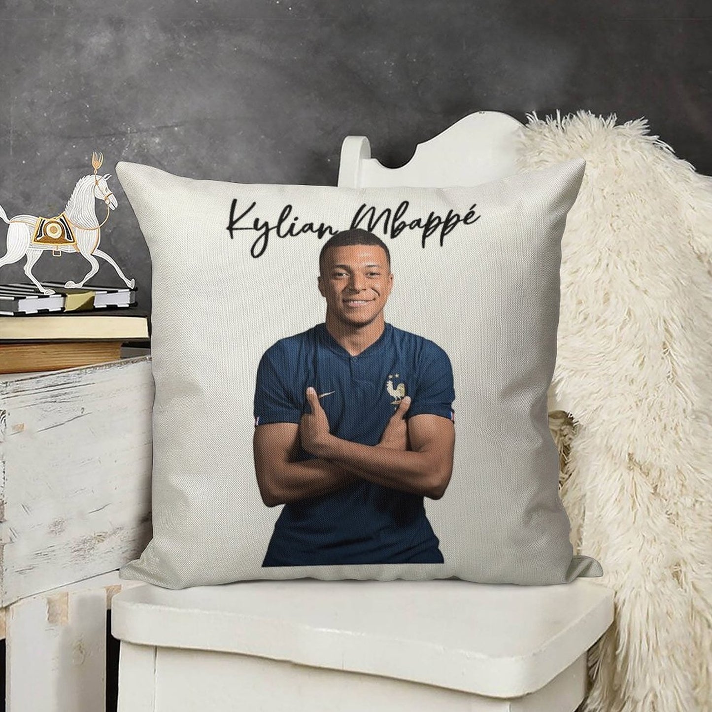 Kylian Mbappe Linen Throw Pillow Cover