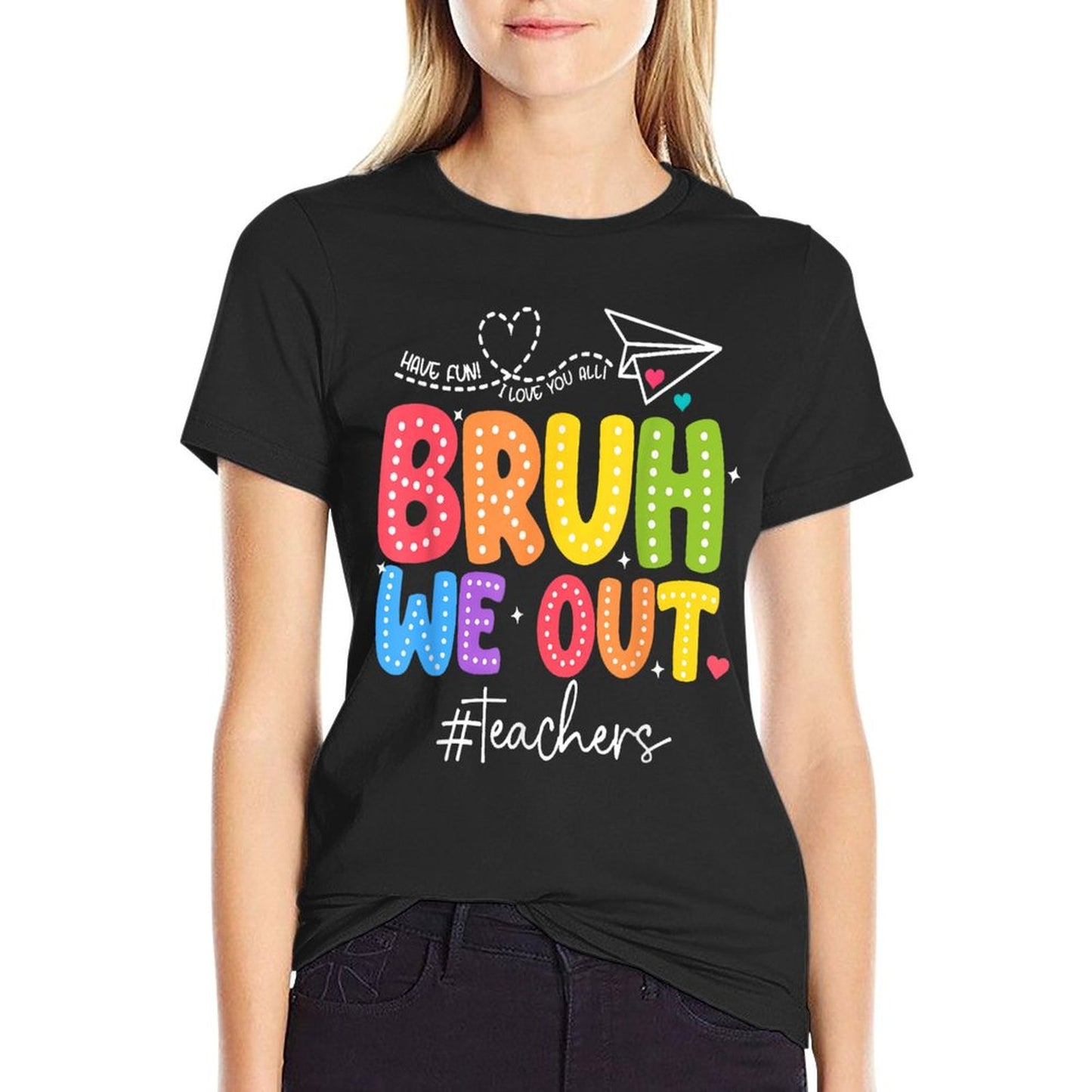 Bruh We Out Teachers Cute End Of School Year Groovy Summer T-Shirt