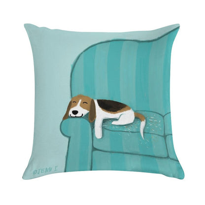Happy Couch Dog  Cute Beagle Soft Washable Throw Pillow