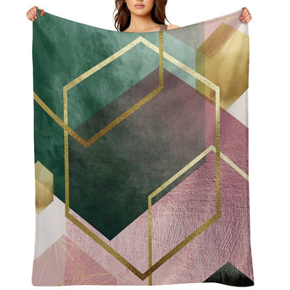 Emerald Green And Pink Geo No 1 Throw Blanket