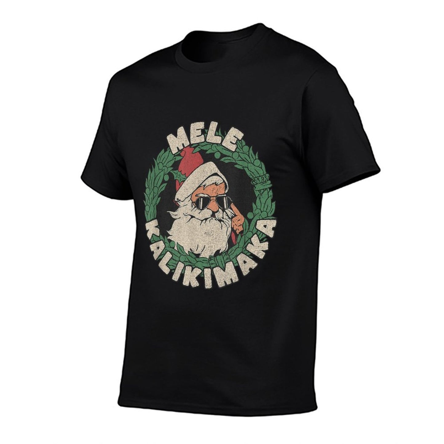 Mele Kalikimaka with Santa  Rolled Sleeves T-Shirt