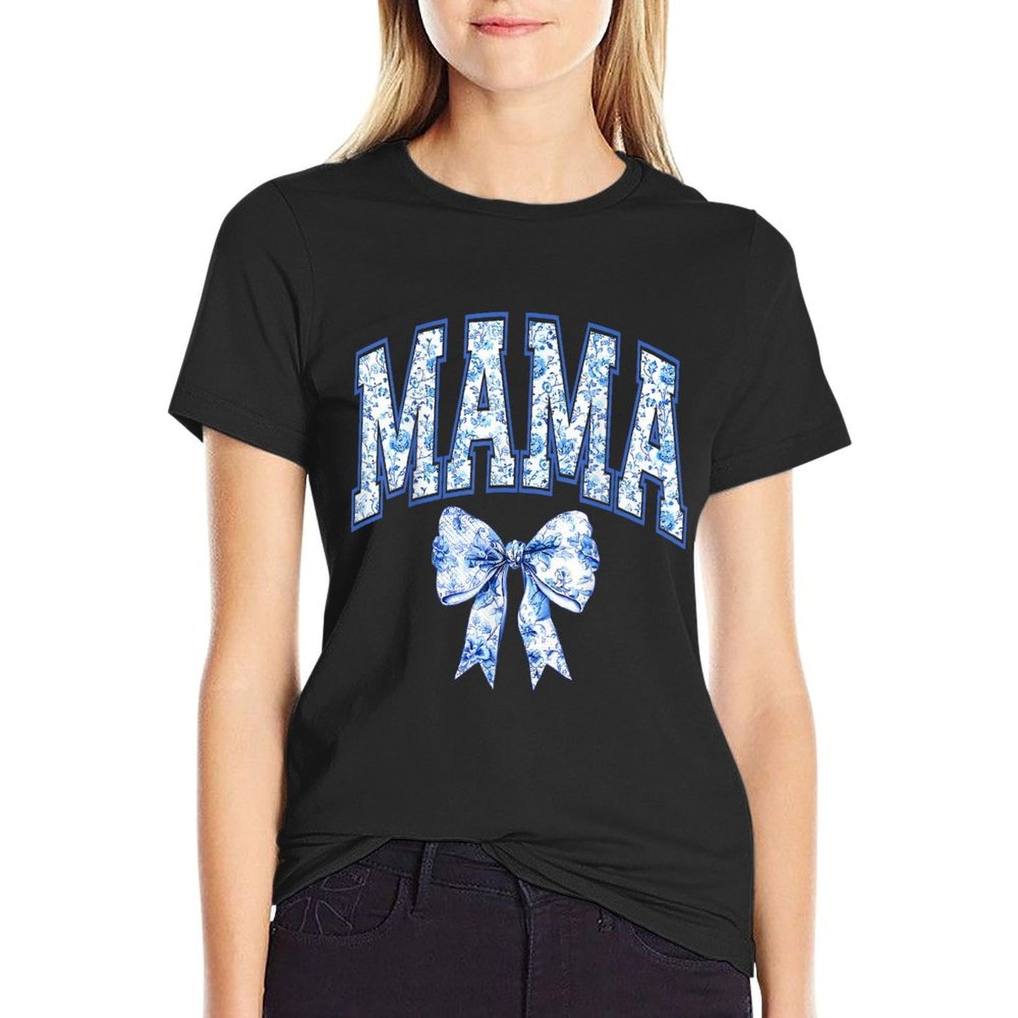 Mama Coquette Toile Blue Bow Floral Family Matching  Quick-drying T-Shirt