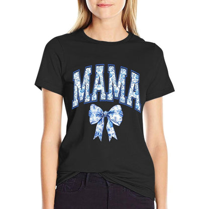 Mama Coquette Toile Blue Bow Floral Family Matching  Quick-drying T-Shirt