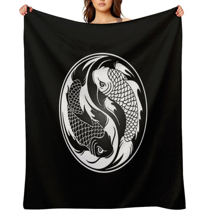 Black And White Yin Yang Koi Fish Throw Blanket