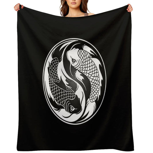 Black And White Yin Yang Koi Fish Throw Blanket