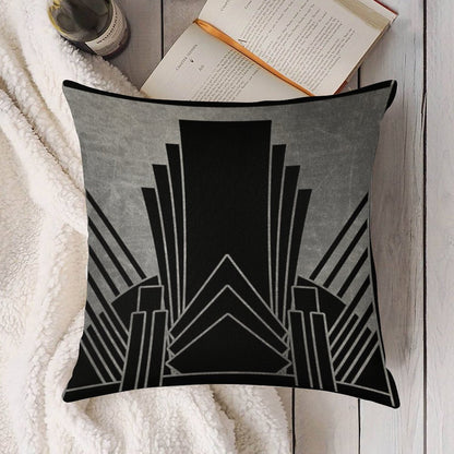 Silver Art Deco Design Linen Throw Pillow Cover