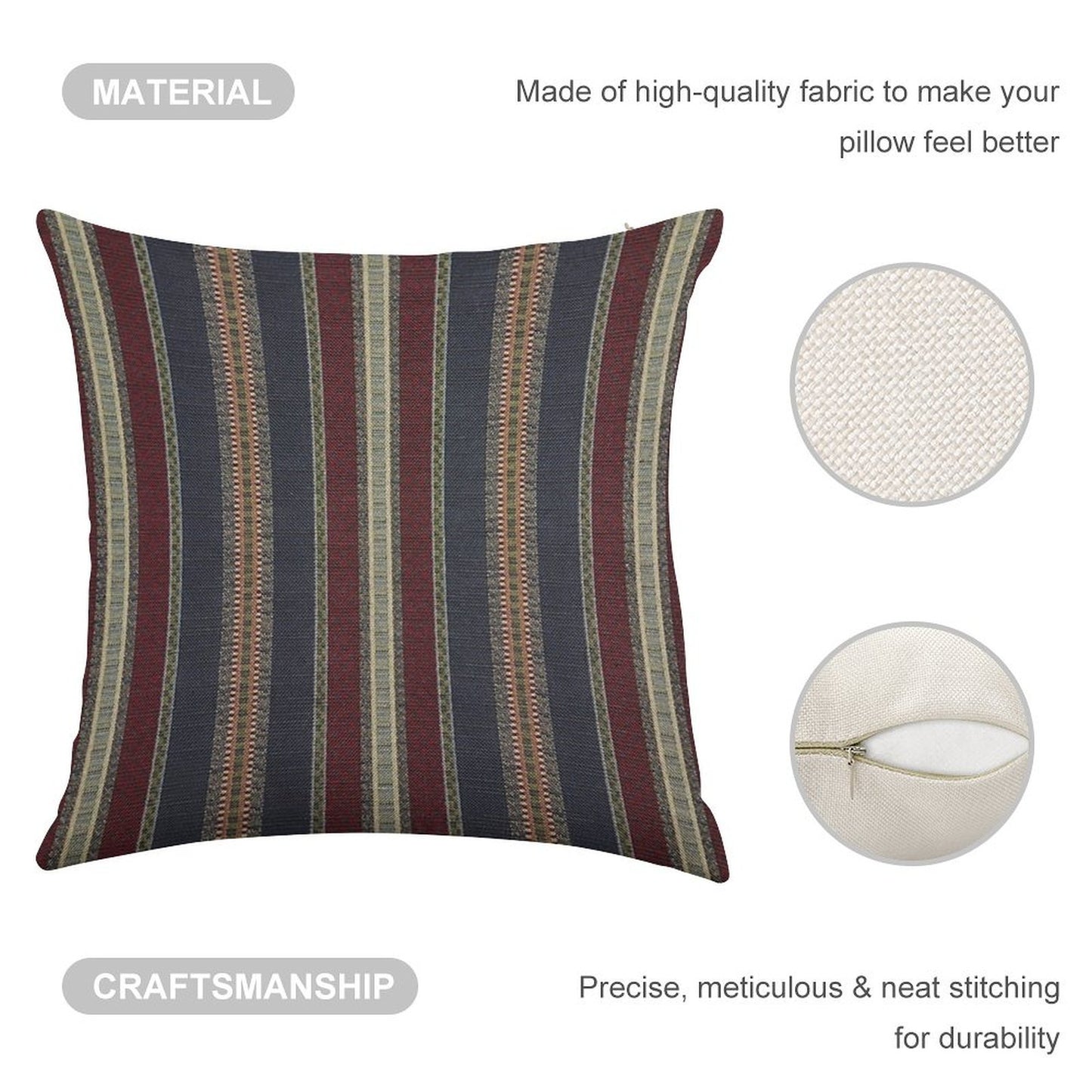 Navy Stripe Burgundy And Dark Blue Country Tapestry Linen Throw Pillow Cover