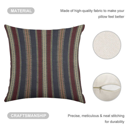 Navy Stripe Burgundy And Dark Blue Country Tapestry Linen Throw Pillow Cover