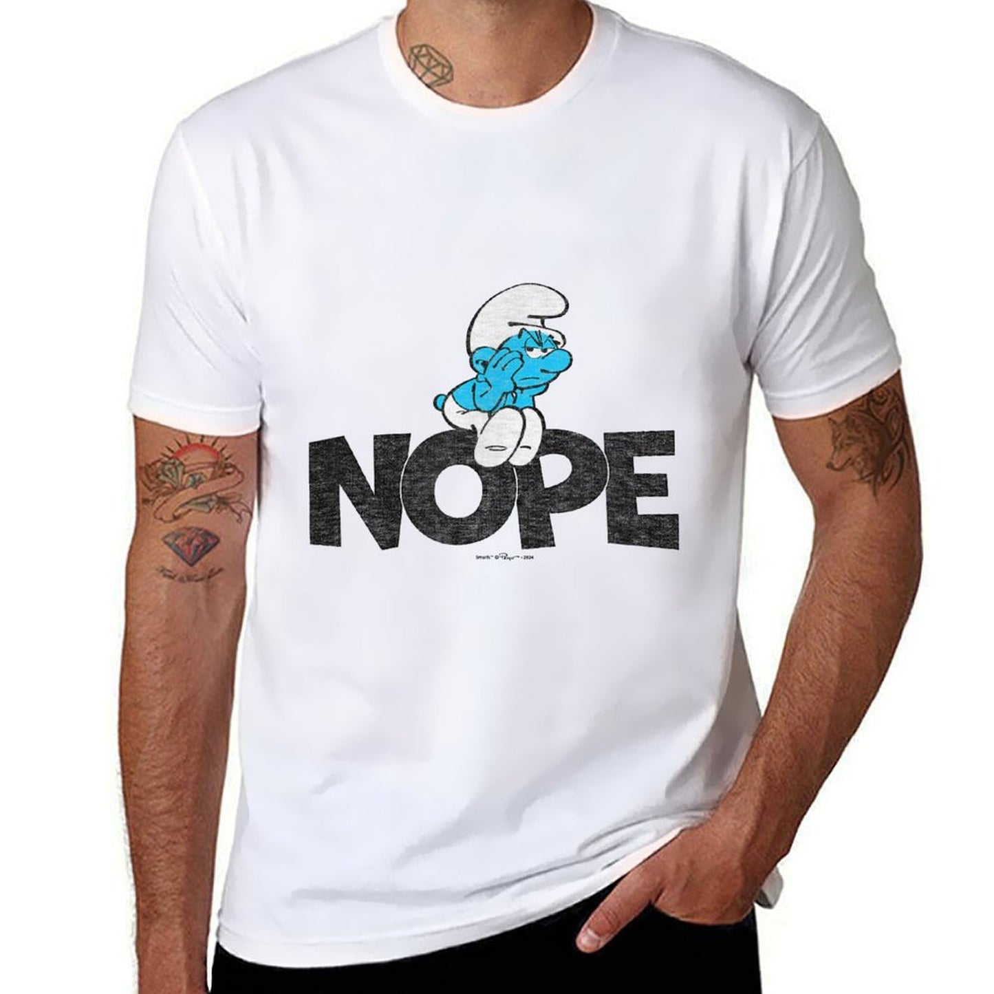 The Smurfs - Grouchy Smurf Nope  Heathered Texture T-Shirt
