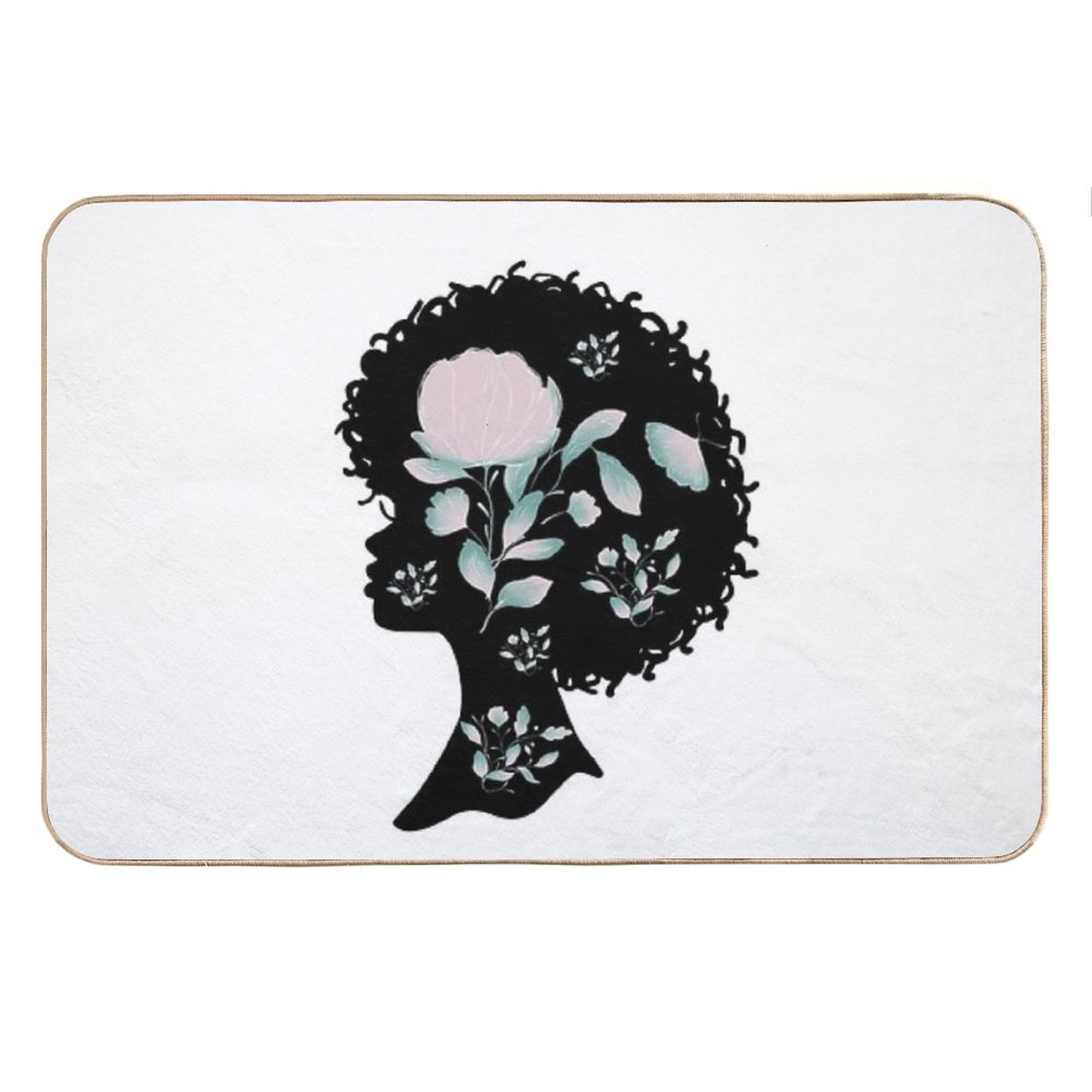 Afro Silhouette With Butterflies & Flowers Bath Mat