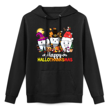 Dental Halloween Thanksgiving Christmas Happy HalloThanksmas Shape Retention Hoodie