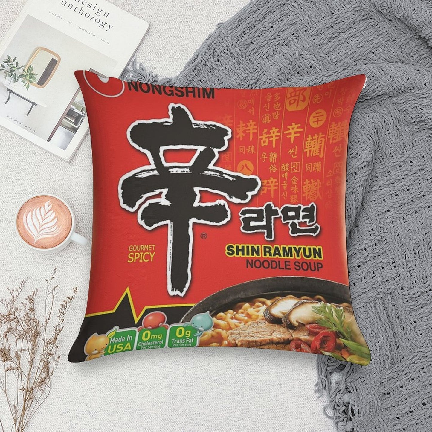 Nongshim Shin Ramyun (Spicy) Soft Ultra-Soft Texture Throw Pillow